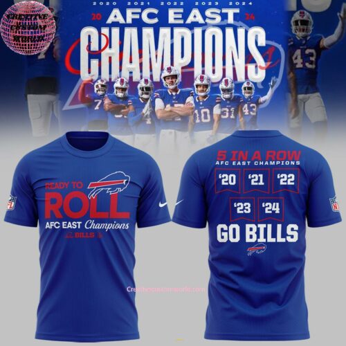 Buffalo Bills 5 In A Row AFC Fast Champions 2024 3D T-Shirt - Blue - Creativecustomworld