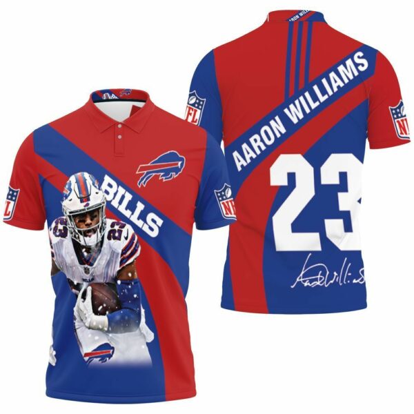 Buffalo Bills Number 23 Aaron Williams With Sign 3D Polo Shirt - Bluefink