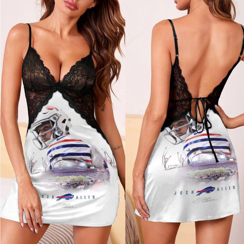 Buffalo Bills 17 Josh Allen 3d Back Straps Cami Dress With Lace