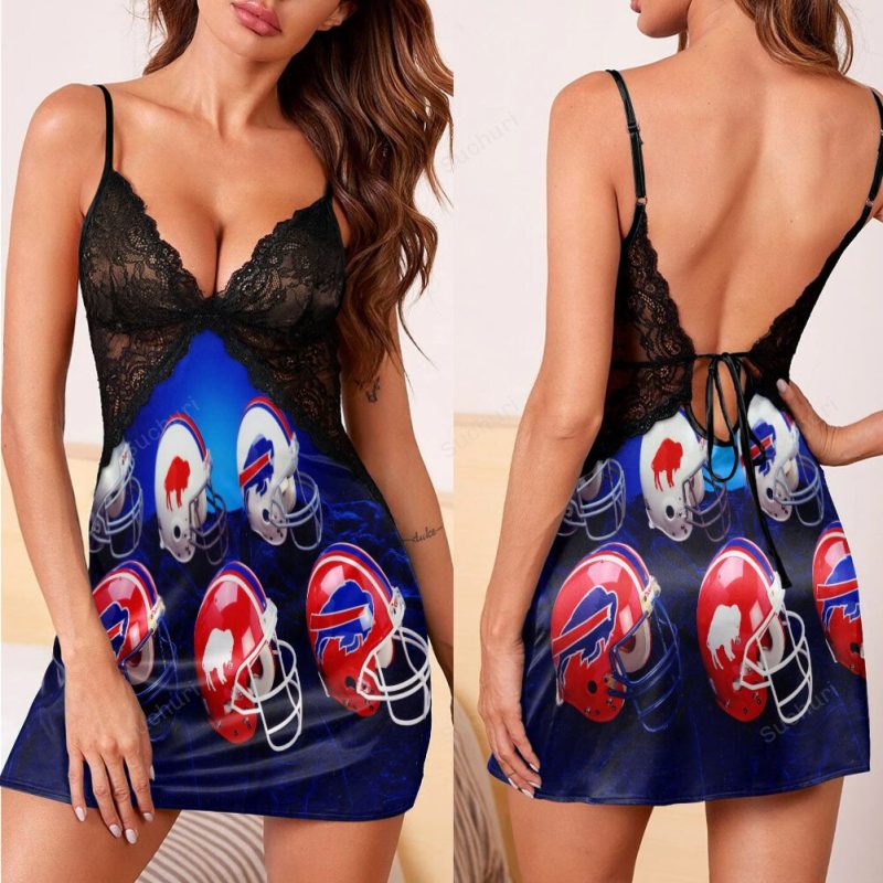 Buffalo Bills Helmets 3d Back Straps Cami Dress With Lace