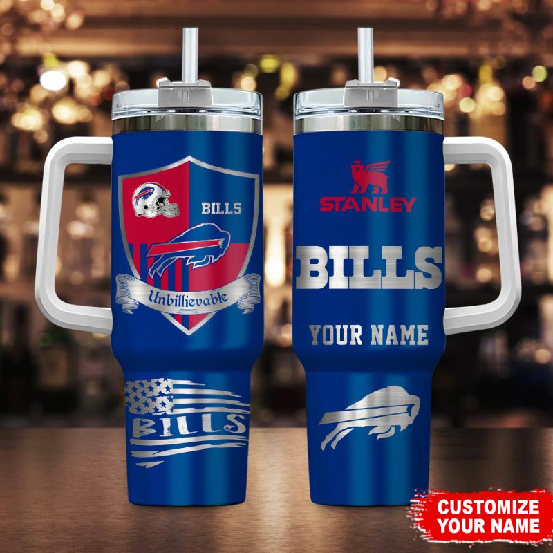 Buffalo Bills NFL Silver Logo Custom Stanley Cup 40 oz 30 oz Tumbler With Handle | StormMerch