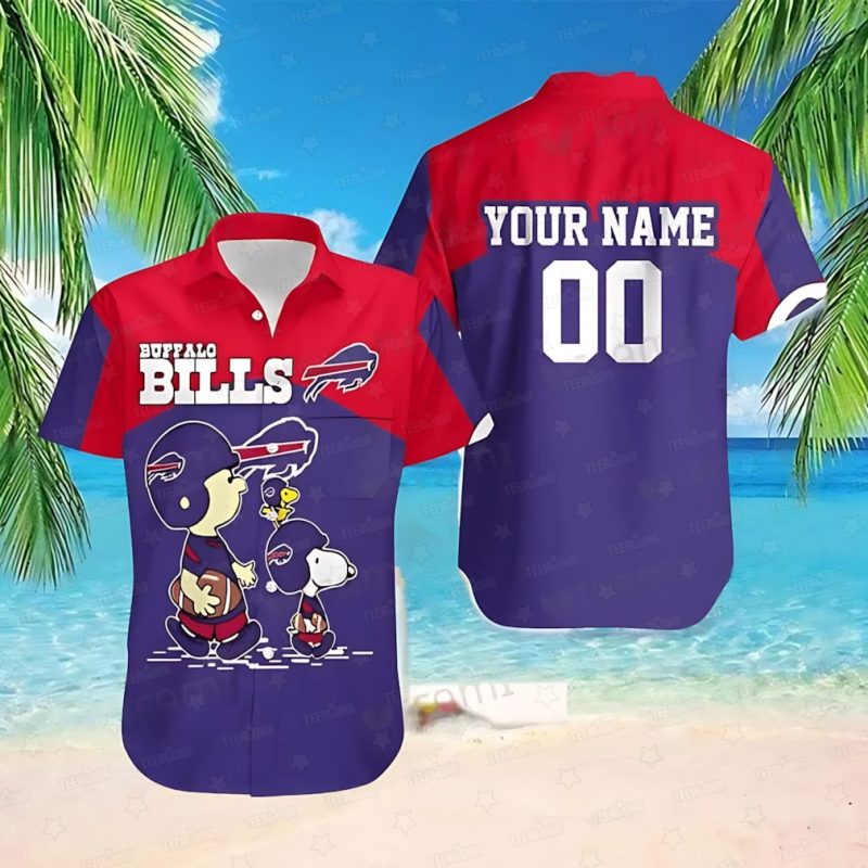 Buffalo Bills Peanuts Gang Red and Blue Hawaiian Shirt - TeeAloha