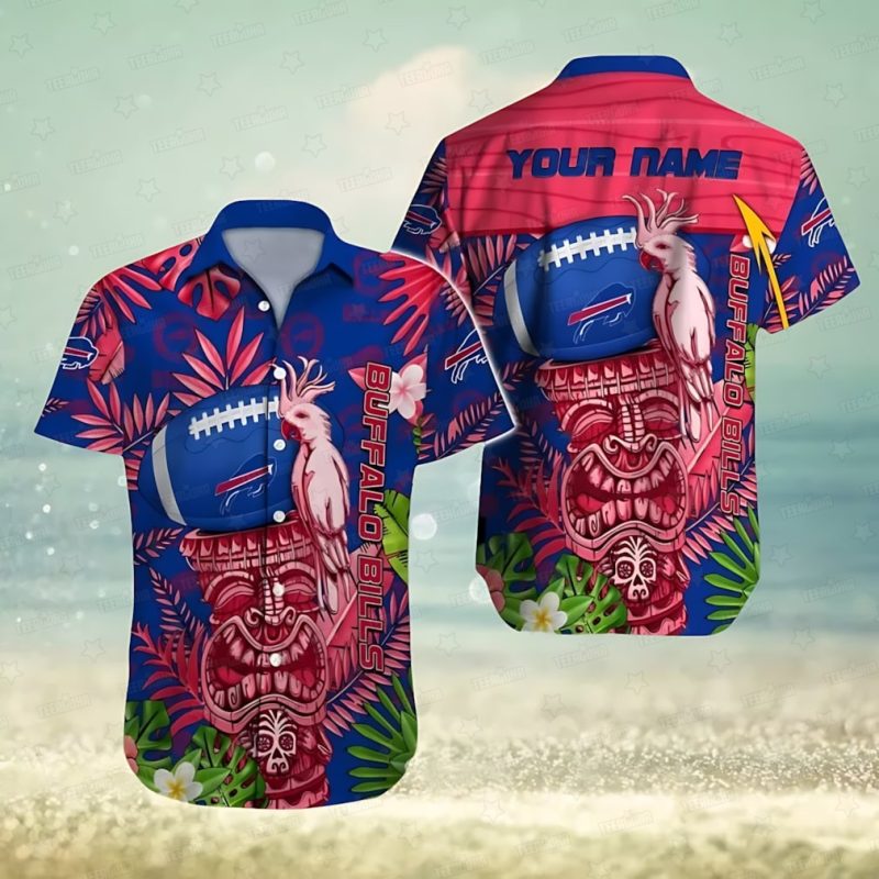 Buffalo Bills Tiki Totem and Parrot Hawaiian Shirt - TeeAloha