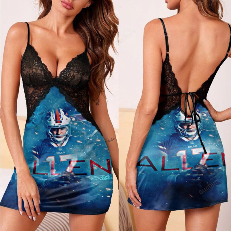 Buffalo Bills 17 Josh Allen v5 3d Back Straps Cami Dress With Lace