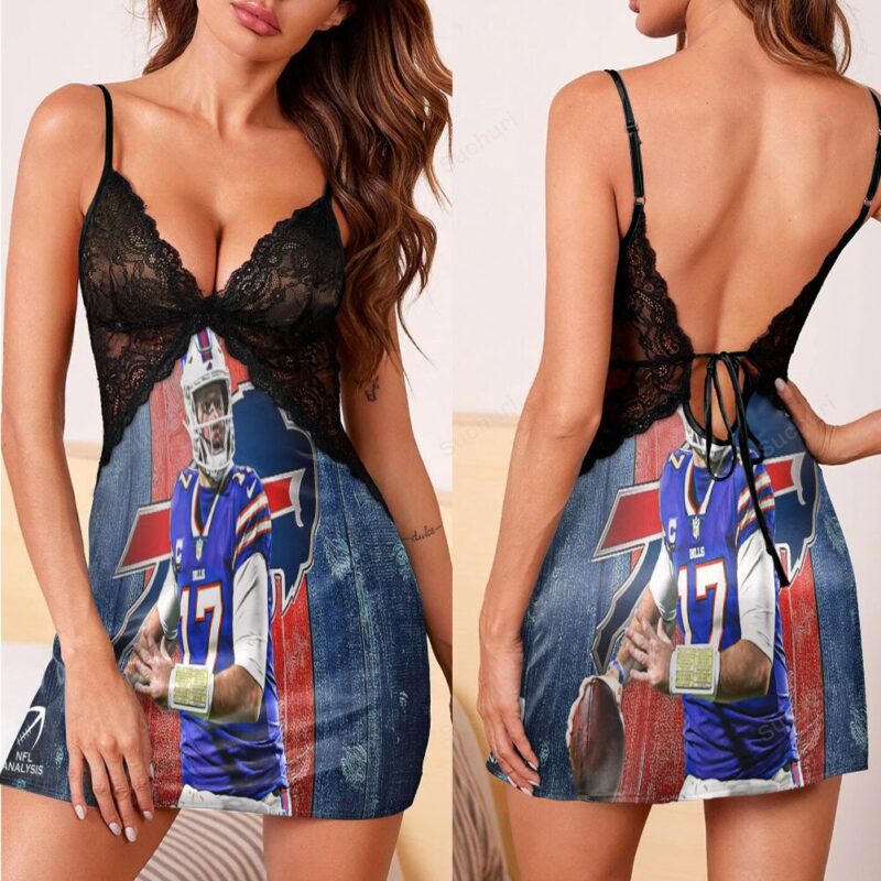 Buffalo Bills 17 Josh Allen v7 3d Back Straps Cami Dress With Lace