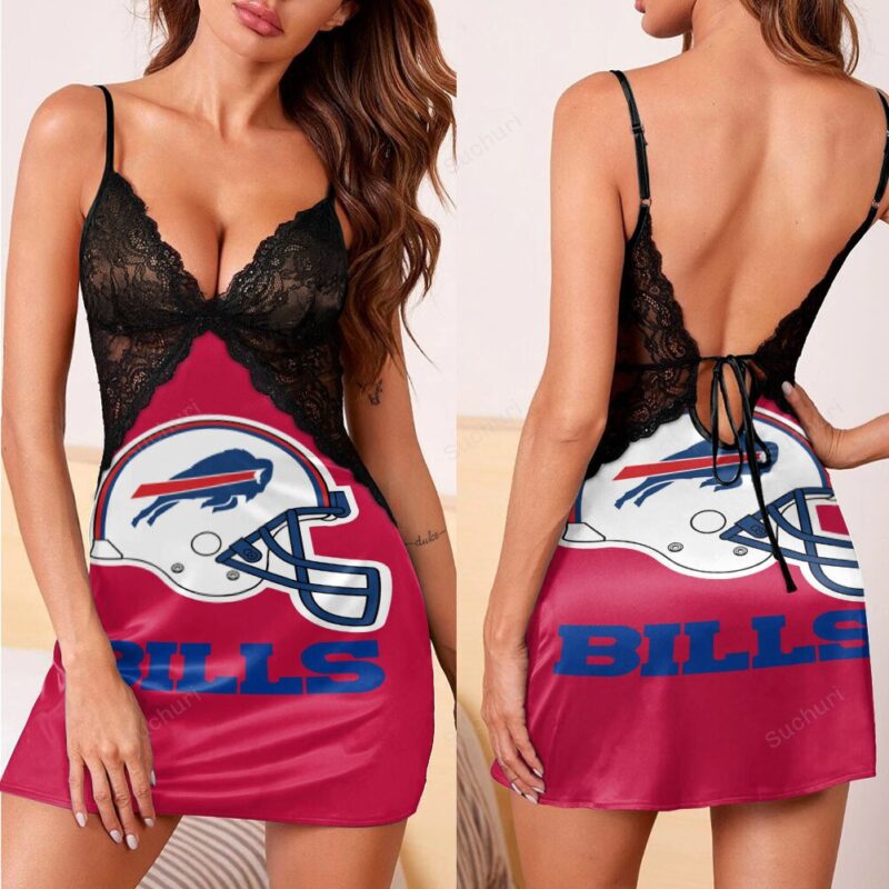 Buffalo Bills Helmet Logo 3d Back Straps Cami Dress With Lace