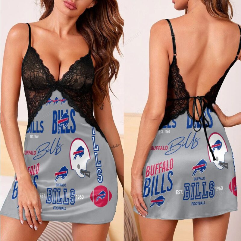 Buffalo Bills Logo v14 3d Back Straps Cami Dress With Lace