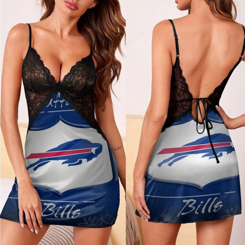 Buffalo Bills Logo v17 3d Back Straps Cami Dress With Lace