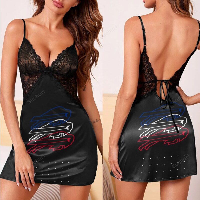 Buffalo Bills Logo v5 3d Back Straps Cami Dress With Lace