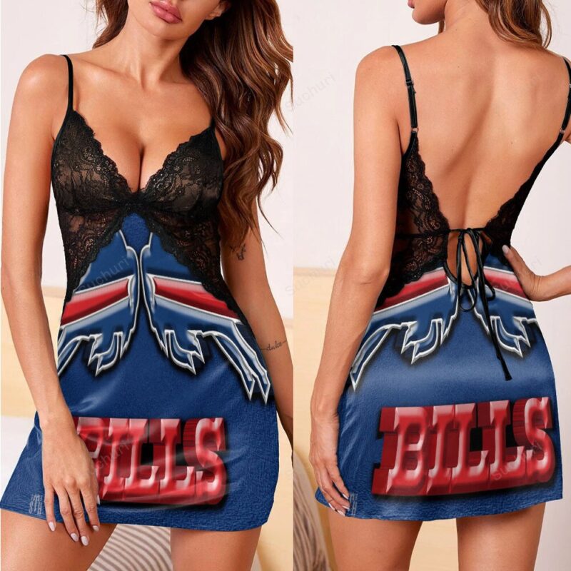 Buffalo Bills Logo v7 3d Back Straps Cami Dress With Lace