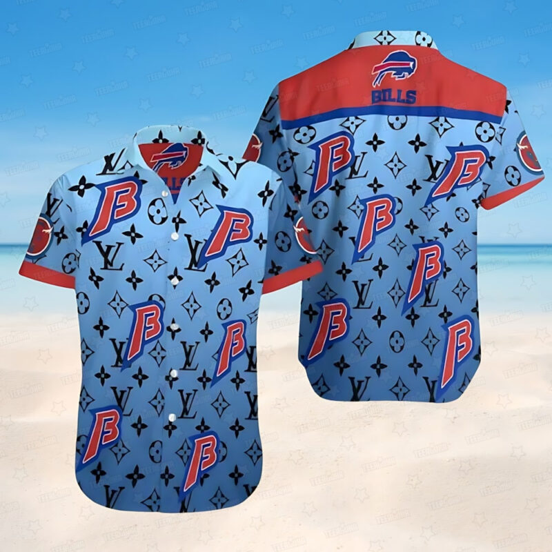 Buffalo Bills Luxury Monogram Blue Hawaiian Shirt - TeeAloha