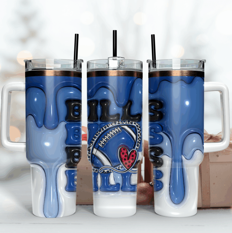 Buffalo Bills NFL 3D Inflated Puff Effect Custom Stanley Cup 40 oz 30 oz Tumbler With Handle | StormMerch