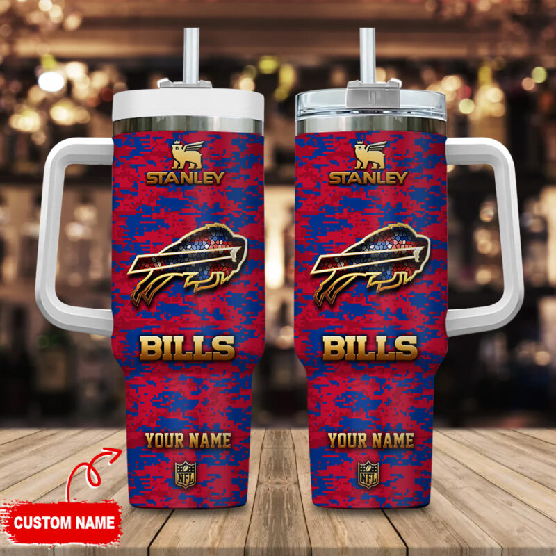 Buffalo Bills NFL Camouflage Golden Logo Custom Stanley Cup 40 oz 30 oz Tumbler With Handle | StormMerch