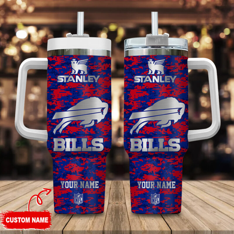 Buffalo Bills NFL Camouflage Silver Logo Custom Stanley Cup 40 oz 30 oz Tumbler With Handle | StormMerch