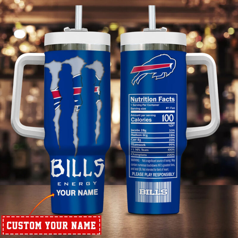 Buffalo Bills NFL Energy Nutrition Facts Custom Stanley Cup 40 oz 30 oz Tumbler With Handle | StormMerch