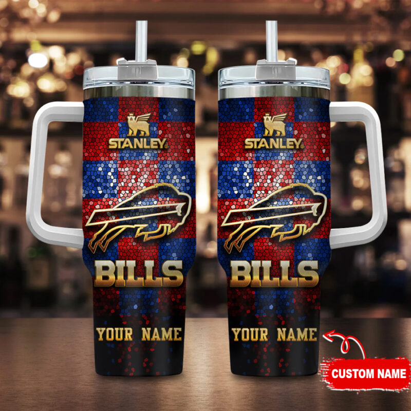 Buffalo Bills NFL Glitter Golden Logo Custom Stanley Cup 40 oz 30 oz Tumbler With Handle | StormMerch