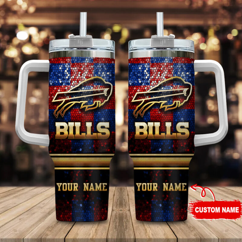 Buffalo Bills NFL Glitter Golden Logo Custom Stanley Cup 40 oz 30 oz Tumbler With Handle | StormMerch