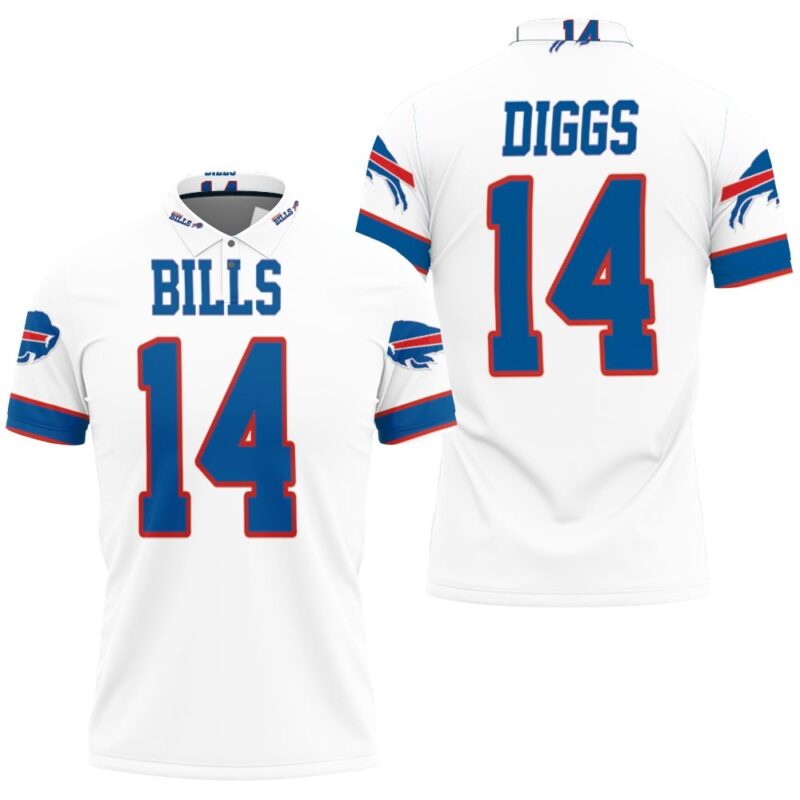 Buffalo Bills Stefon Diggs 14 White Jersey Inspired Style Polo Shirt - Bluefink