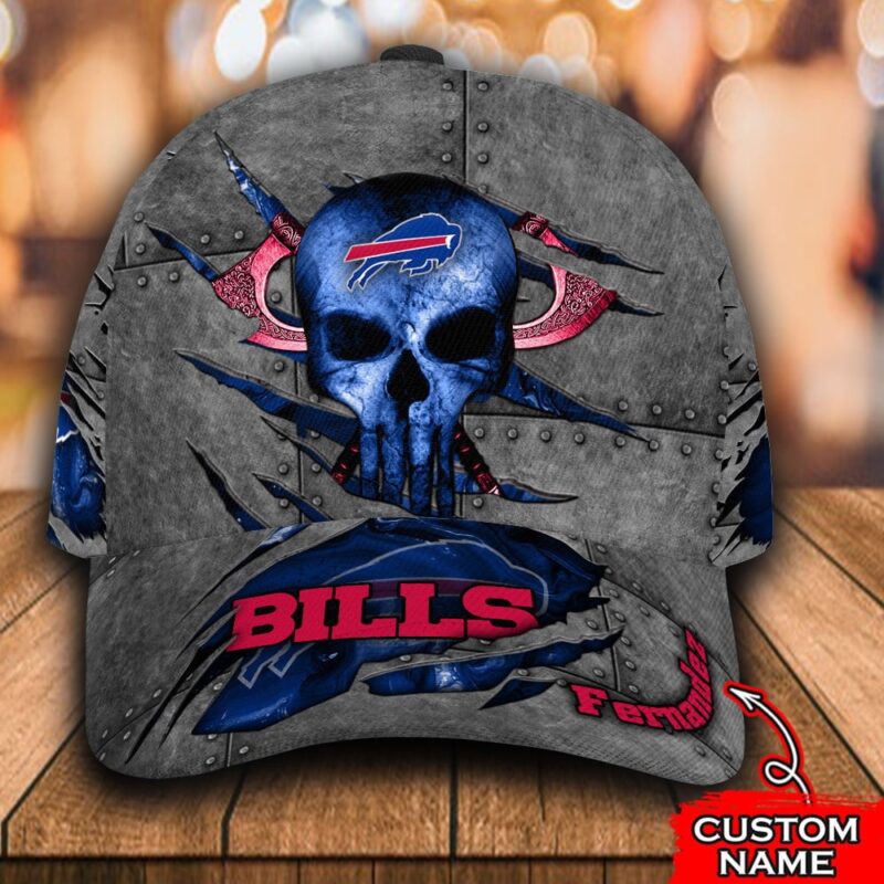 Custom Name NFL Buffalo Bills Skull All Over Print - Blue 3D Classic Cap - Siblinglove