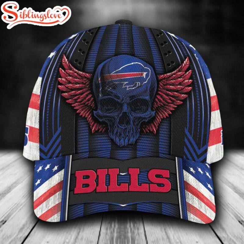 Custom Name NFL Buffalo Bills Skull Wings USA Flag All Over Print 3D Classic Cap - Siblinglove