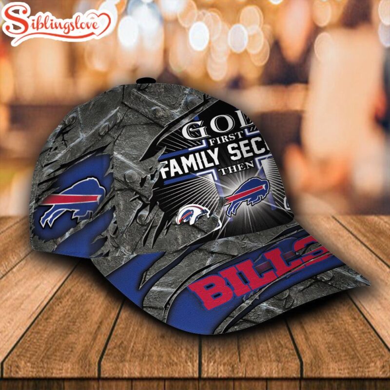 Custom Name NFL God First Family Second Then Buffalo Bills All Over Print - Navy 3D Classic Cap - Siblinglove