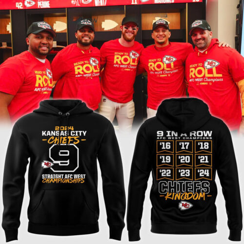 2024 Kansas City Chiefs 9 Straight AFC West Championships Hoodie - ChiefsFam