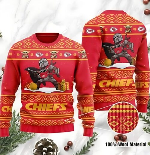 Baby Yoda Boba Fett The Mandalorian Kansas City Chiefs Ugly Christmas Sweater - ChiefsFam