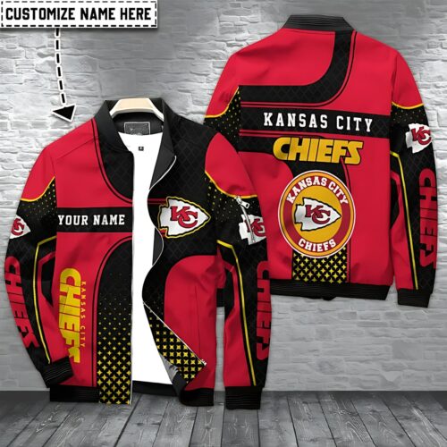 Chiefs Dynamic Red and Black Personalized Bomber Jacket - ChiefsFam