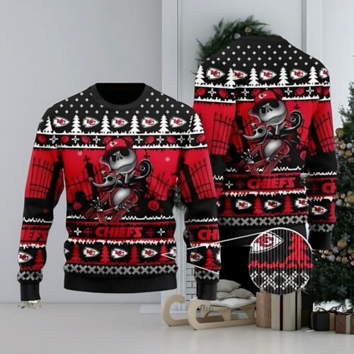 Chiefs Jack Skellington Halloween Knitted Ugly Christmas Sweater - ChiefsFam