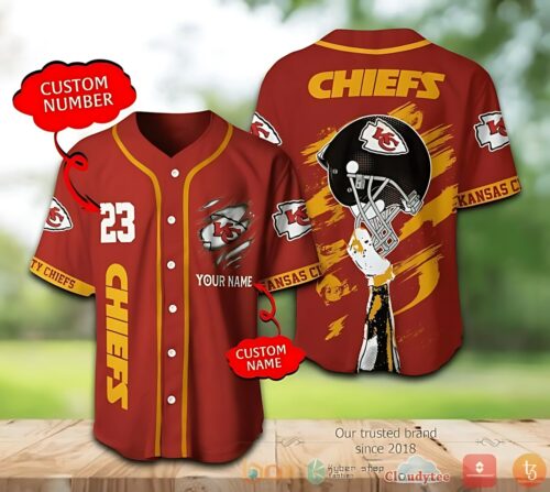 Custom Name Kansas City Chiefs Helmet Pride Baseball Jersey - ChiefsFam