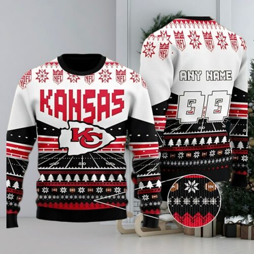 Custom Name Number Nfl Kansas City Chiefs Rugby Stadium Ugly Christmas Sweater - ChiefsFam