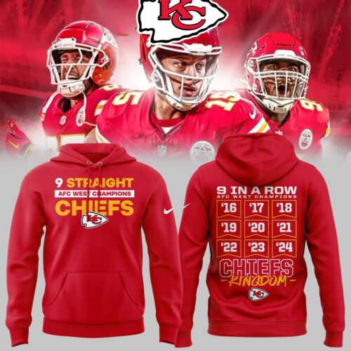 Kansas City Chiefs AFC West Champs Celebrate 9th Time Hoodie - ChiefsFam