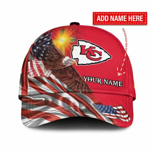 Kansas City Chiefs American Flag Custom Name Baseball Cap - ChiefsFam