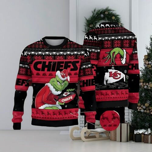 Kansas City Chiefs And Grinch Ugly Christmas Sweater - ChiefsFam