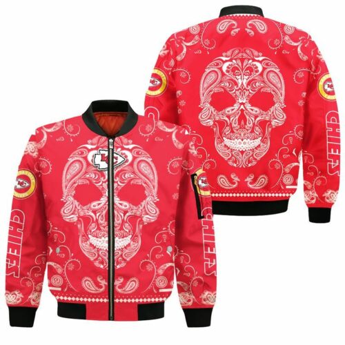 Kansas City Chiefs Bandana Skull Bomber Jackets Sizes S-5XL NEW012410 - ChiefsFam