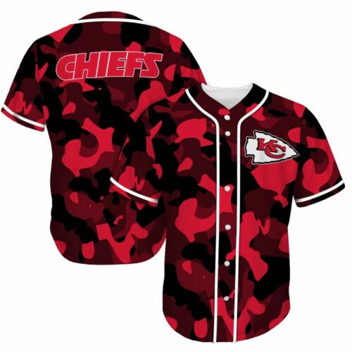 Kansas City Chiefs Camouflage Patterns Baseball Jersey - ChiefsFam