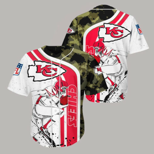 Kansas City Chiefs Camouflage Player 3D Baseball Jersey - ChiefsFam