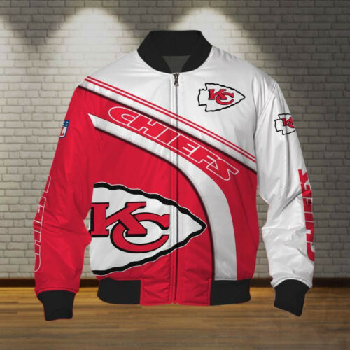 Kansas City Chiefs Classic Stripe 3D Bomber Jacket - ChiefsFam