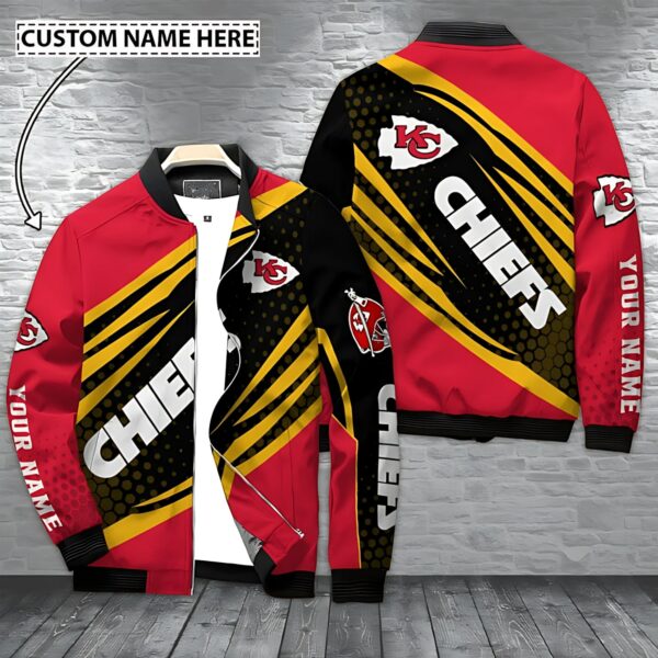 Kansas City Chiefs Custom Name Striped Bomber Jacket - ChiefsFam