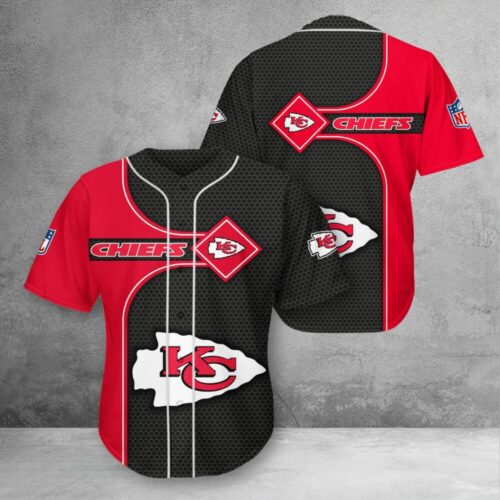 Kansas City Chiefs Diamond Grid 3D Baseball Jersey - ChiefsFam