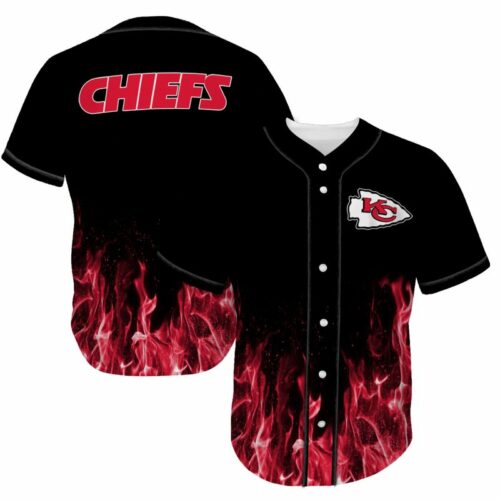 Kansas City Chiefs Flame Pattern Baseball Jersey - ChiefsFam