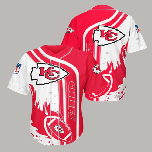 Kansas City Chiefs Flaming Football 3D Baseball Jersey - ChiefsFam