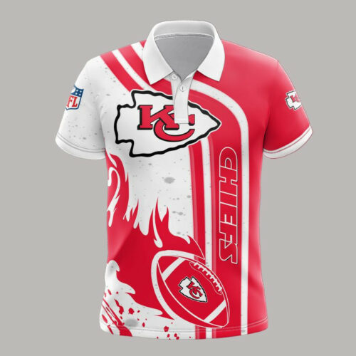 Kansas City Chiefs Flaming Football 3D Polo Shirt - ChiefsFam