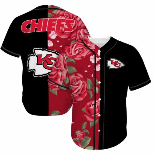 Kansas City Chiefs Flowers Pattern Baseball Jersey - ChiefsFam