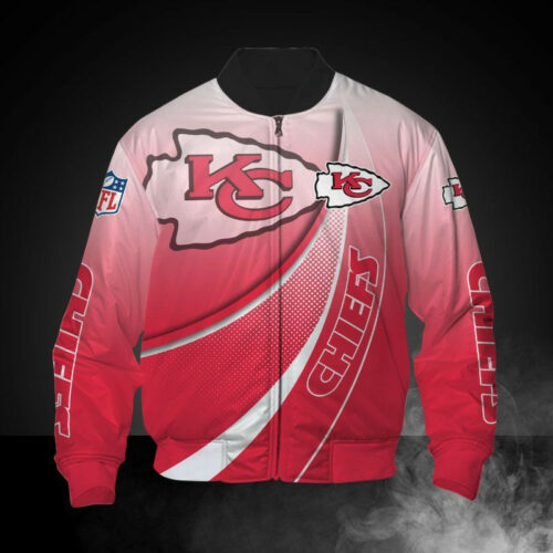 Kansas City Chiefs Gradient Curve 3D Bomber Jacket - ChiefsFam