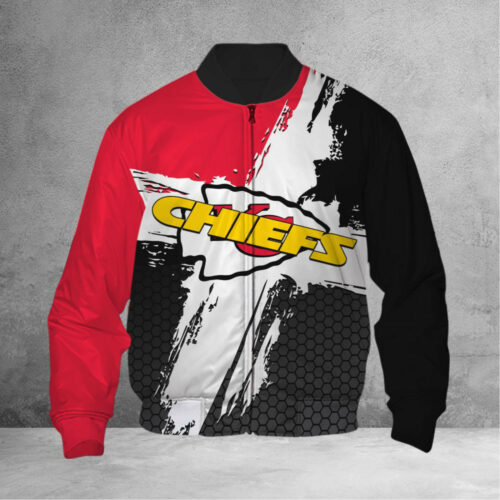 Kansas City Chiefs Hexagon Brushstroke 3D Bomber Jacket - ChiefsFam