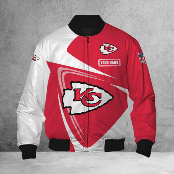 Kansas City Chiefs Personalized Swirl 3D Bomber Jacket - ChiefsFam