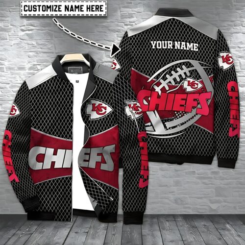 Kansas City Chiefs Quilted Black & Red Personalized Bomber Jacket - ChiefsFam