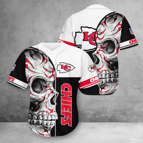 Kansas City Chiefs Skull Flame 3D Baseball Jersey - ChiefsFam