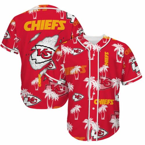 Kansas City Chiefs Tropical Palm Game Day Baseball Jersey - ChiefsFam